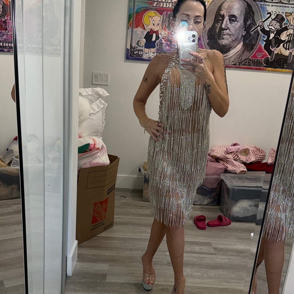 Elegant Silver Halter Dress